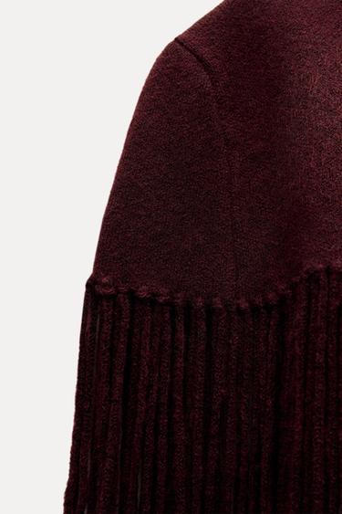 KNIT CAPE WITH FRINGING - Burgundy by Zara - Image 2