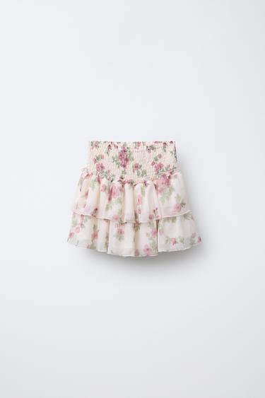 FALDA BERMUDA VOLANTES FLORES - Crudo de Zara - Imagen 0