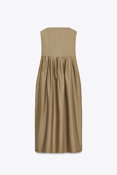 STRAPLESS MIDI DRESS - Khaki by Zara - Image 6