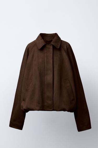 FAUX SUEDE BOMBER JACKET - Chocolate by Zara