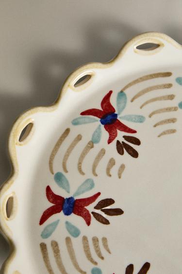 FLORAL CERAMIC DESSERT PLATE - Ecru by Zara - Image 4