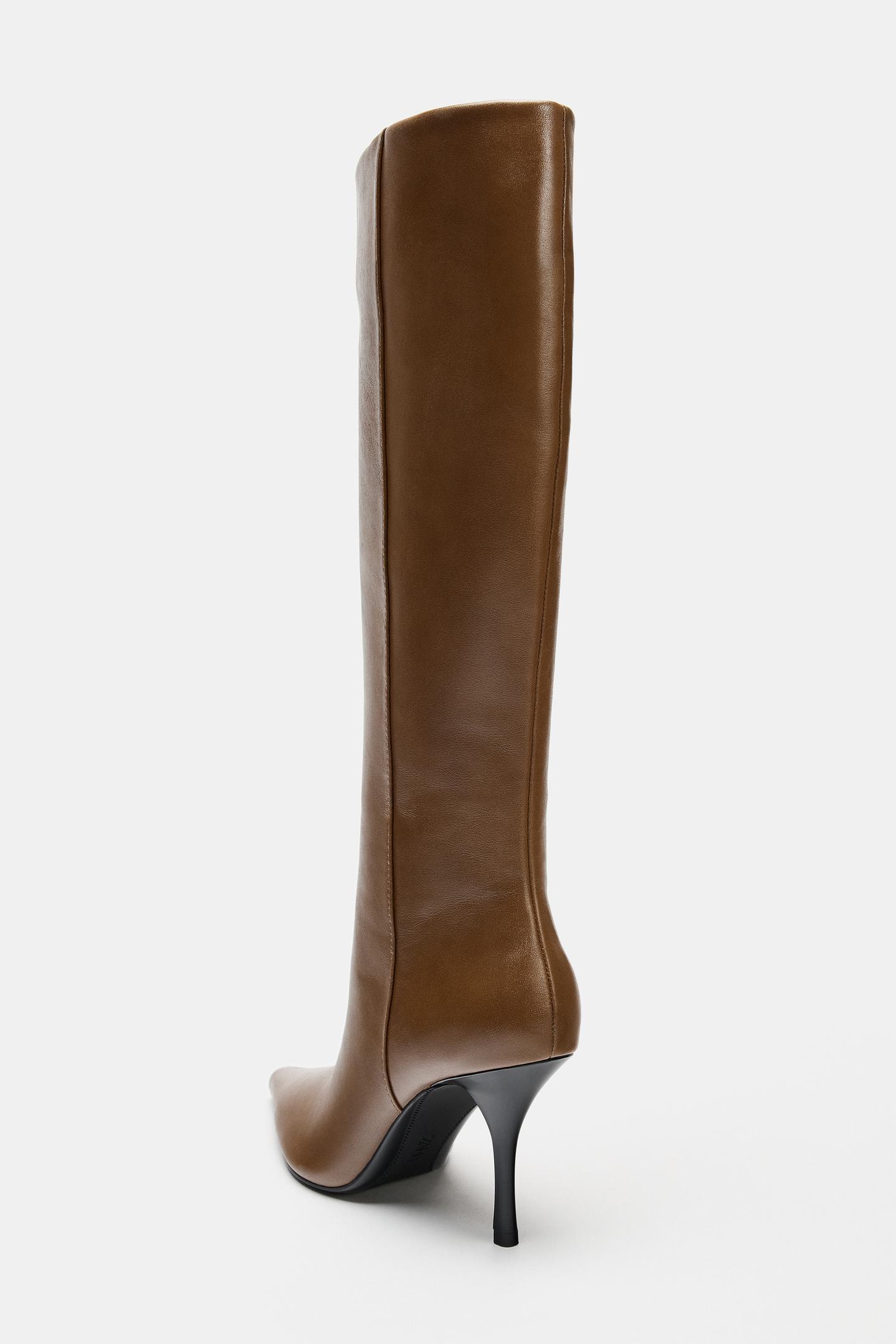 Женские ботинки Zara Leather Heeled, цвет: Песочный / Коричневый — фото 6
