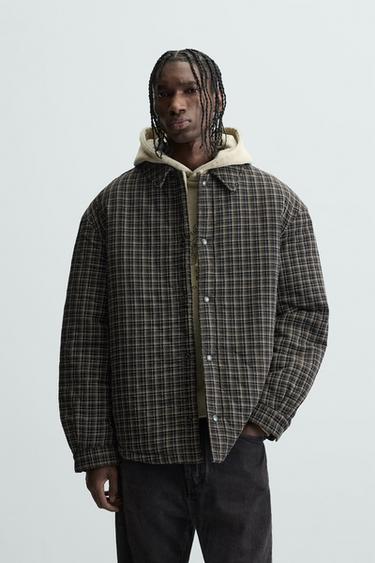 SOBRECAMISA CUADROS ACOLCHADA - Negro / Marrón de Zara