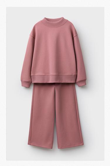 Zara INTERLOK KOMPLET DUKSERICA I PANTALONE ŠIROKIH NOGAVICA – Ružičasta