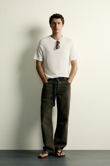 HEMP - VISCOSE REGULAR FIT T-SHIRT - Oyster-white by Zara
