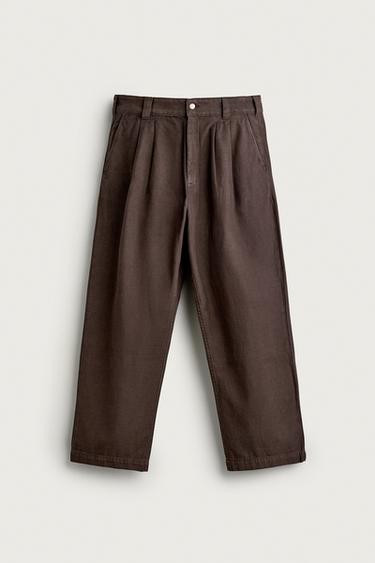 リラックスフィットプリーツチノパンツブラウン0Zaraのリラックスフィットプリーツチノパンツ - ブラウン - 画像 0