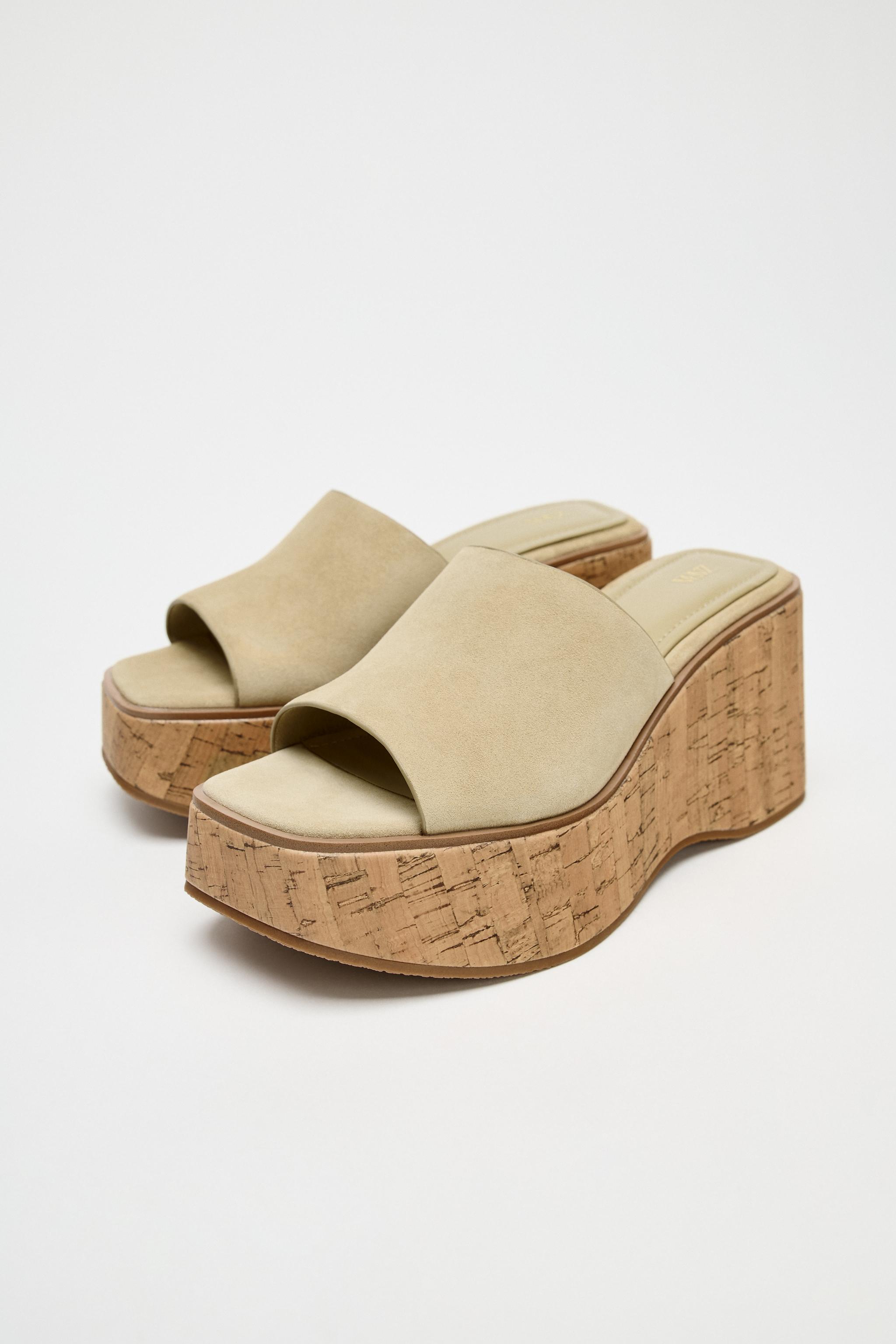 国内発送★ZARA★スプリットスエード*プラットフォームウェッジ スプリットスエードプラットフォームウェッジ - ライトベージュ