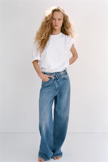 JEANS TRF WIDE LEG ჯვარედინი მაღალი წელი - Zara-ს Blue