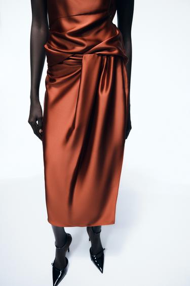 SATIN DRAPED SKIRT - Brick by Zara