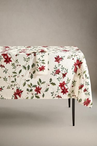 COTTON CHRISTMAS FLORAL JACQUARD TABLECLOTH - Greenish by Zara - Image 0