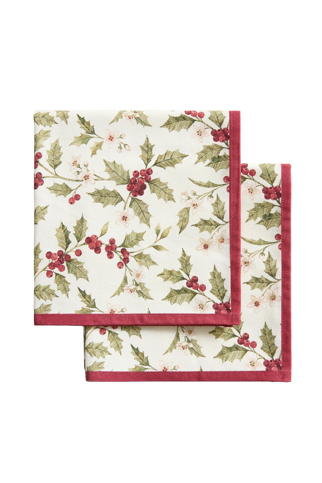 HOLLY CHRISTMAS COTTON NAPKINS (PACK OF 2)