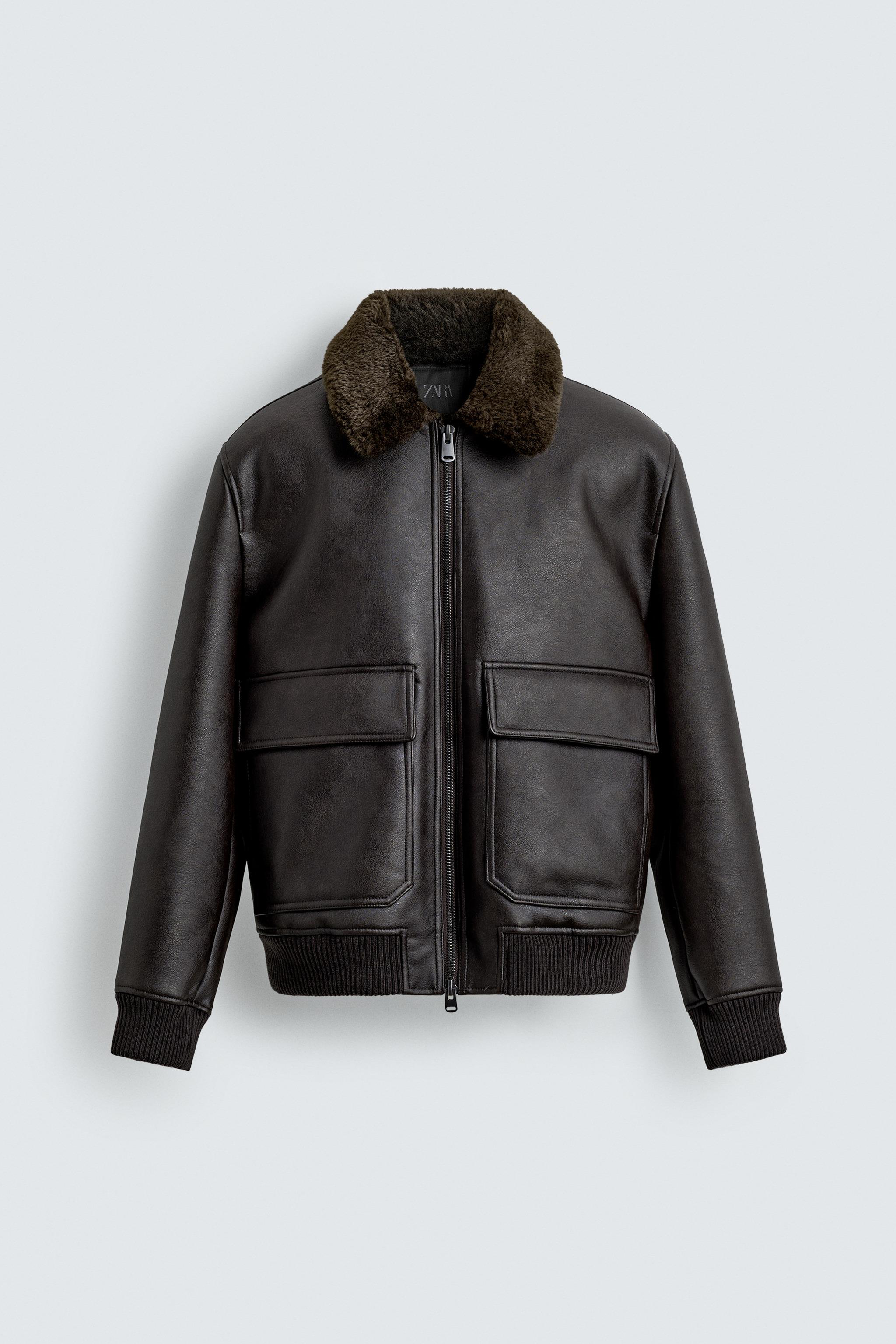 フェイクレザー コントラストカラー ジャケット - ダークブラウン