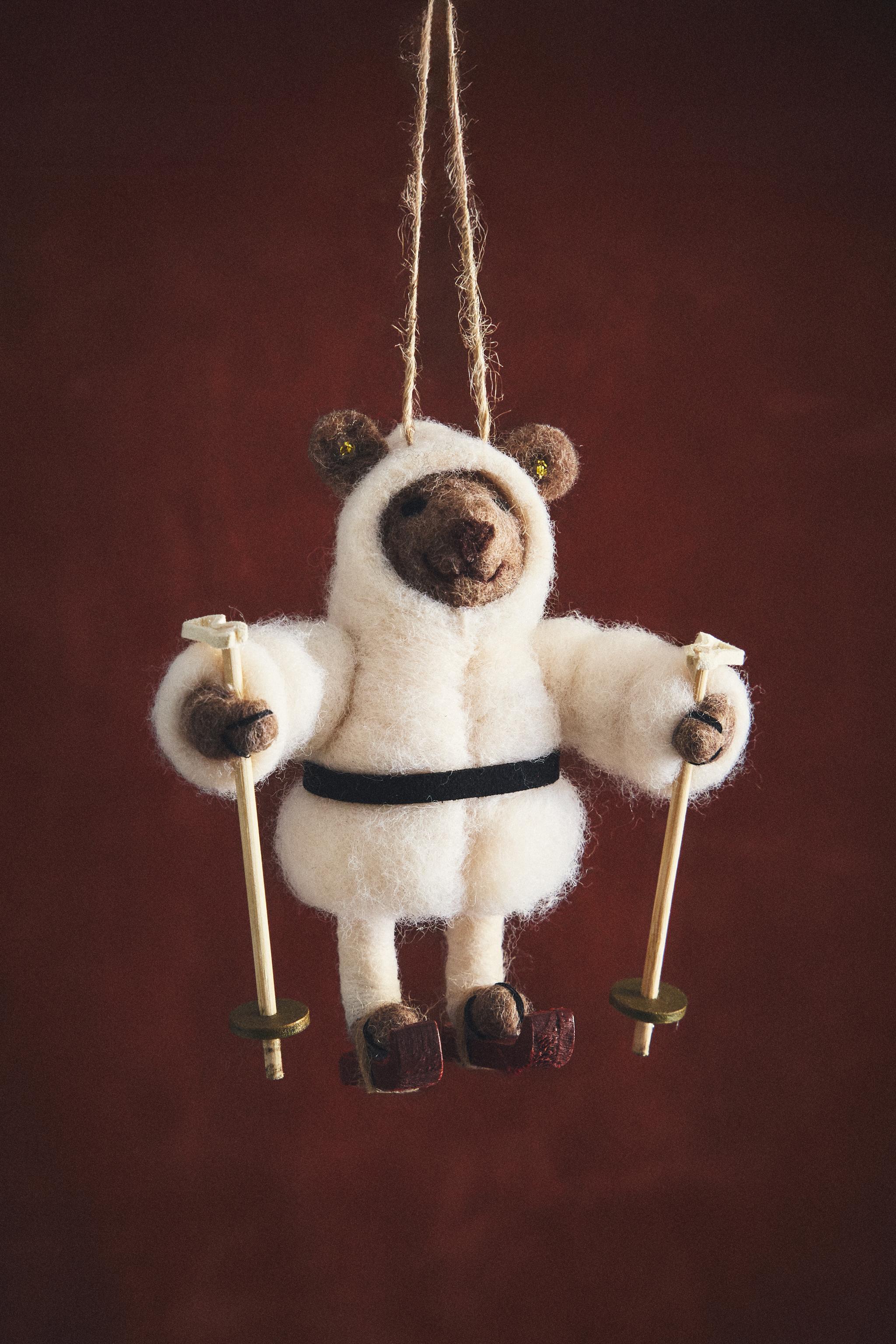 WOOL SKIING BEAR CHRISTMAS TREE ORNAMENT