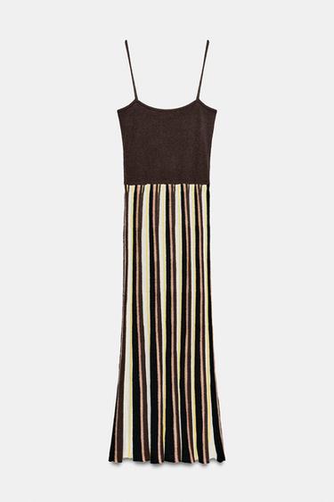 RUSTIC STRIPED DRESS - Ecru / Brown by Zara - Image 6