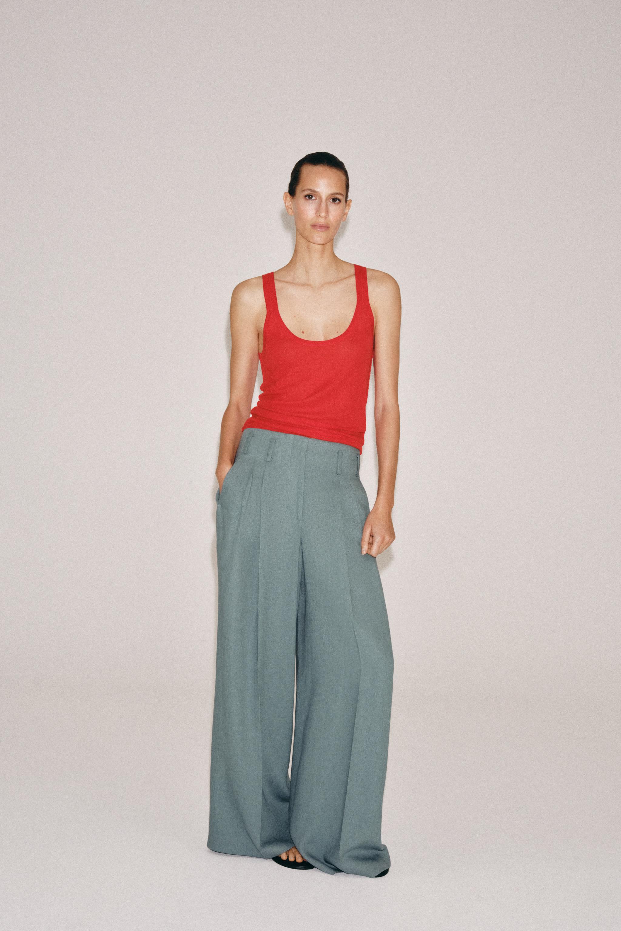 Zara ZW COLLECTION KETEN KARIŞIMLI PİLİLİ PANTOLON görsel 6