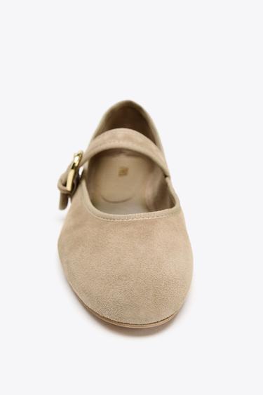 SUEDE STRAP BALLET FLATS - Sand Brown by Zara - Image 4