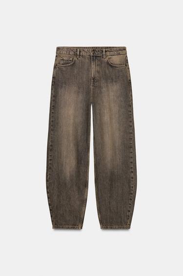 ZW COLLECTION MID-WAIST BARREL JEANS - Brown by Zara