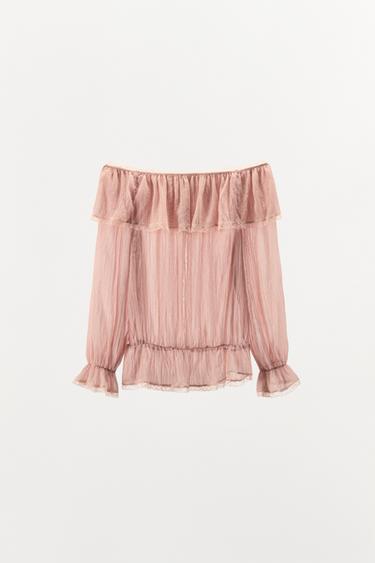 COLD SHOULDER BIB SHIRT - Pink by Zara - Image 7