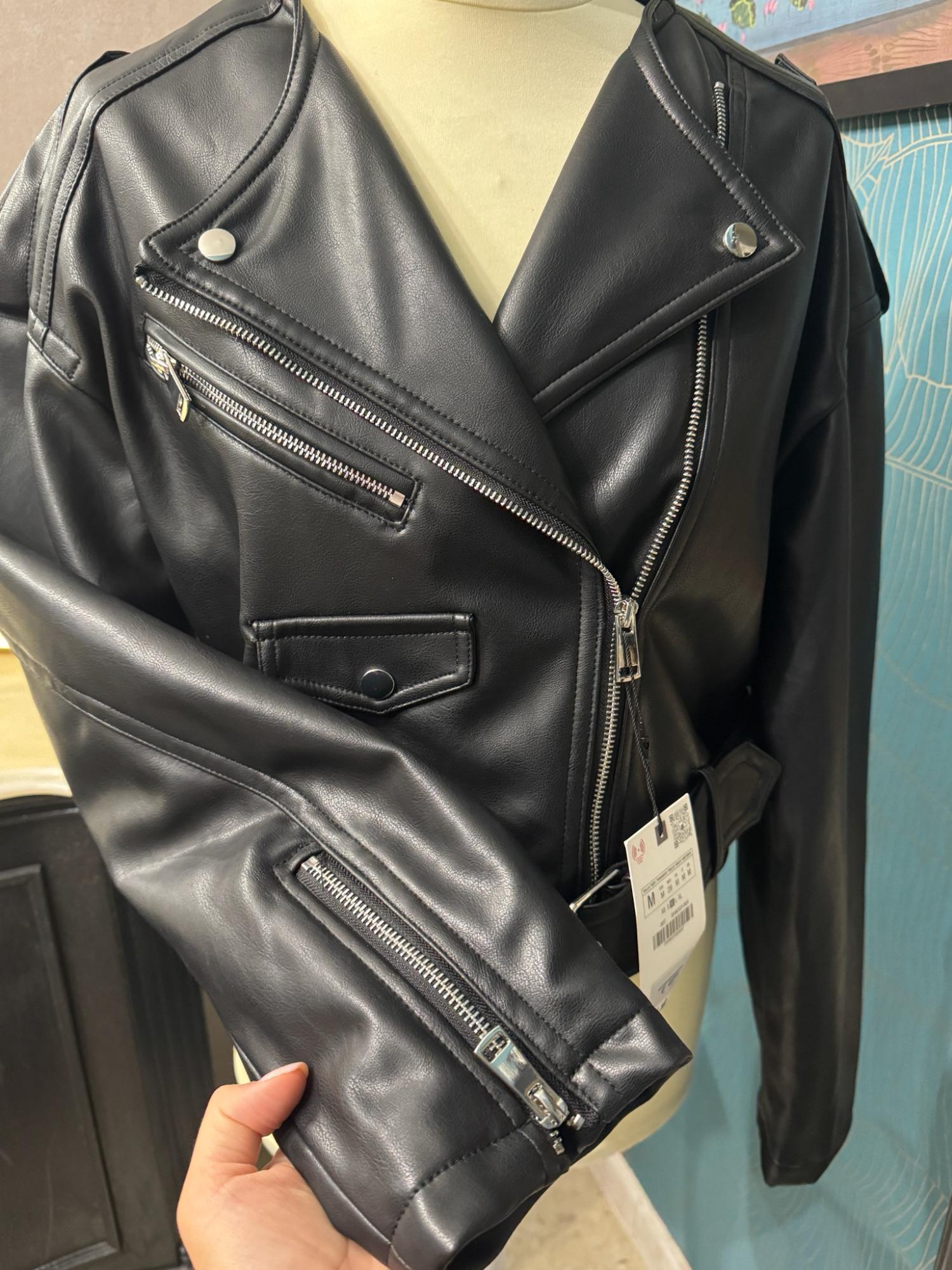 CROPPED LEATHER EFFECT BIKER JACKET | SECOND HAND | Zara Preowned