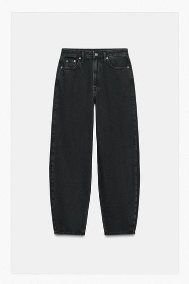 Zara ZW COLLECTION BARREL MID-RISE JEANS - Black