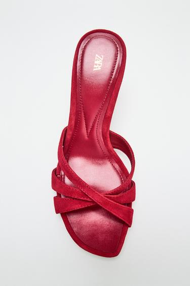 LEATHER HIGH-HEEL SANDALS - Red by Zara