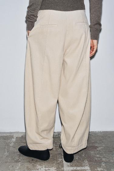 ZW COLLECTION BARREL CORDUROY TROUSERS - Ecru by Zara - Image 1