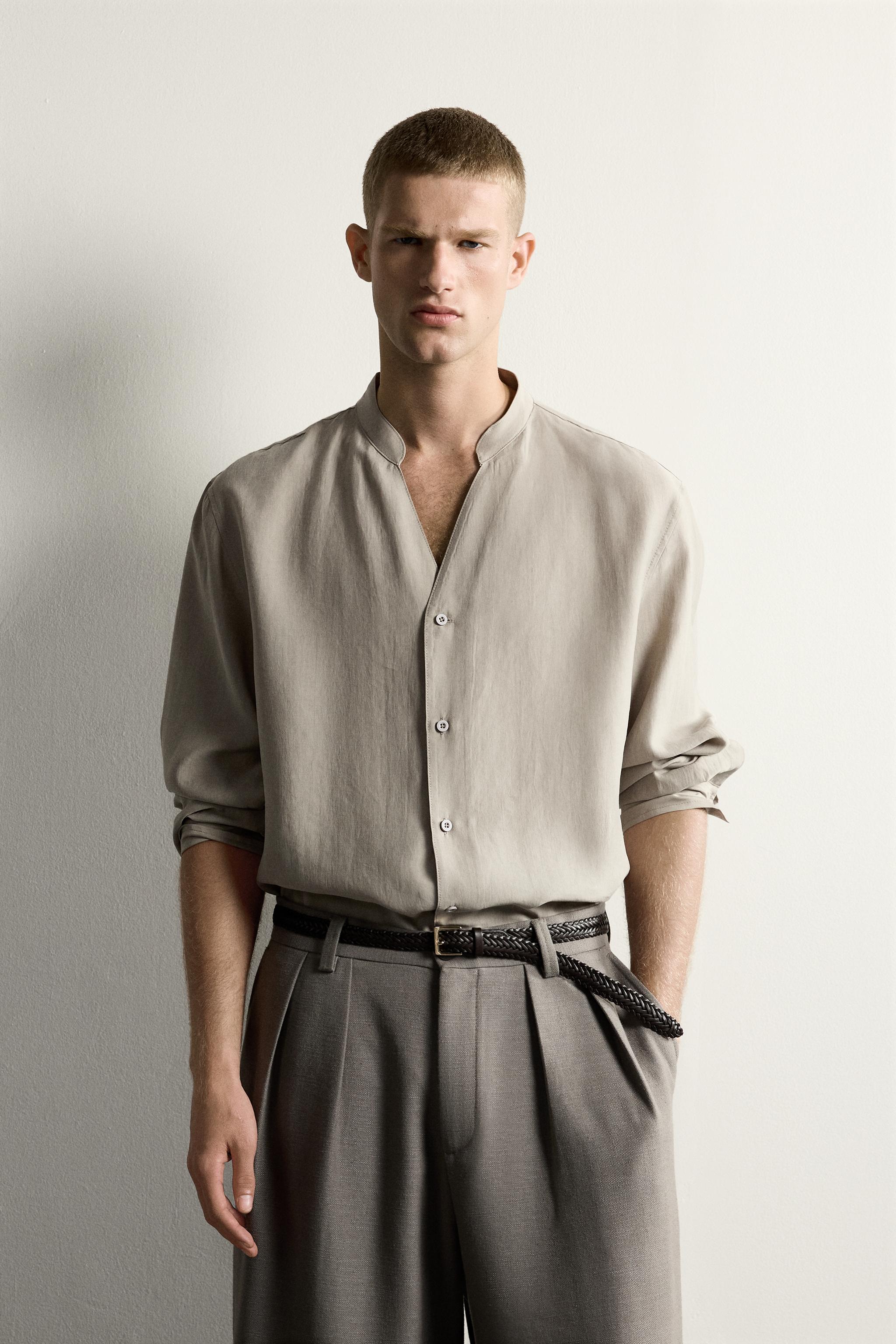 RELAXED FIT FLOWY SHIRT — Beige