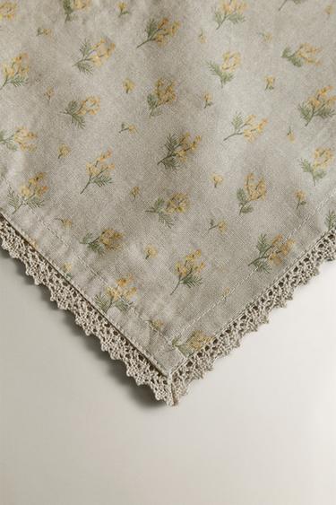 Zara WILDFLOWER NAPKINS WITH LACE TRIM (PACK OF 2) - Taupe gray