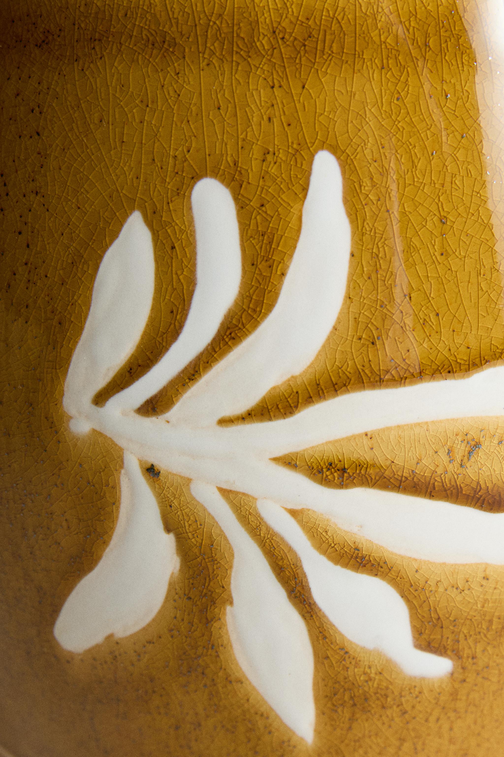 LEAF PRINT STONEWARE VASE