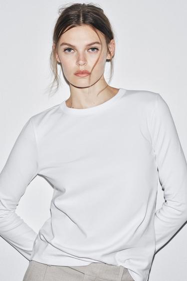 CAMISETA MANGA LARGA INTERLOCK - Blanco de Zara