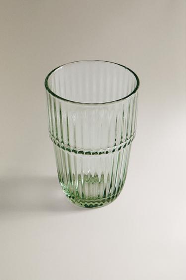 STRIPED COLOURED GLASS TUMBLER - Green by Zara - Image 1