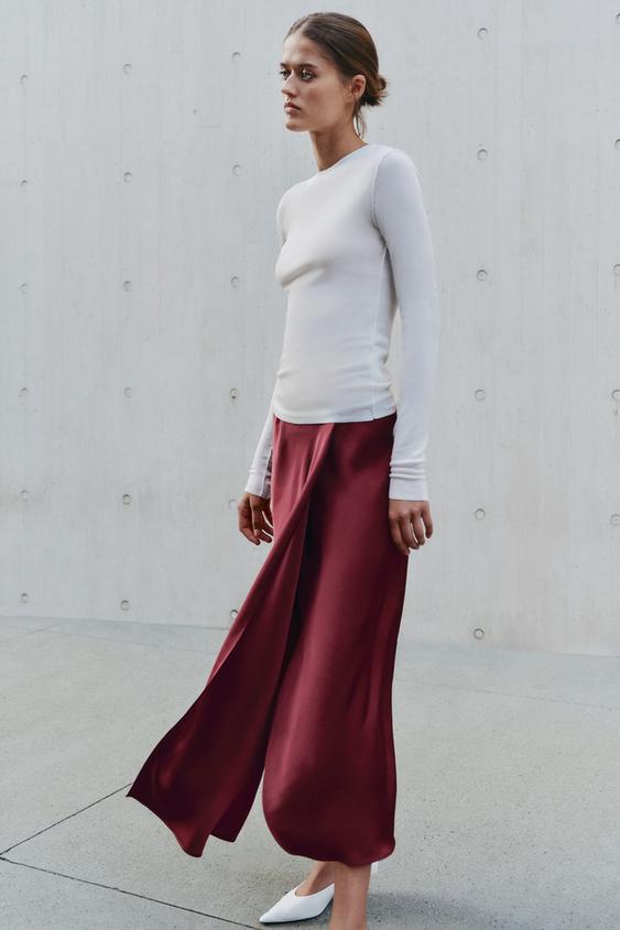 CROSSOVER SATIN MIDI SKIRT - Burgundy by Zara - Image 0