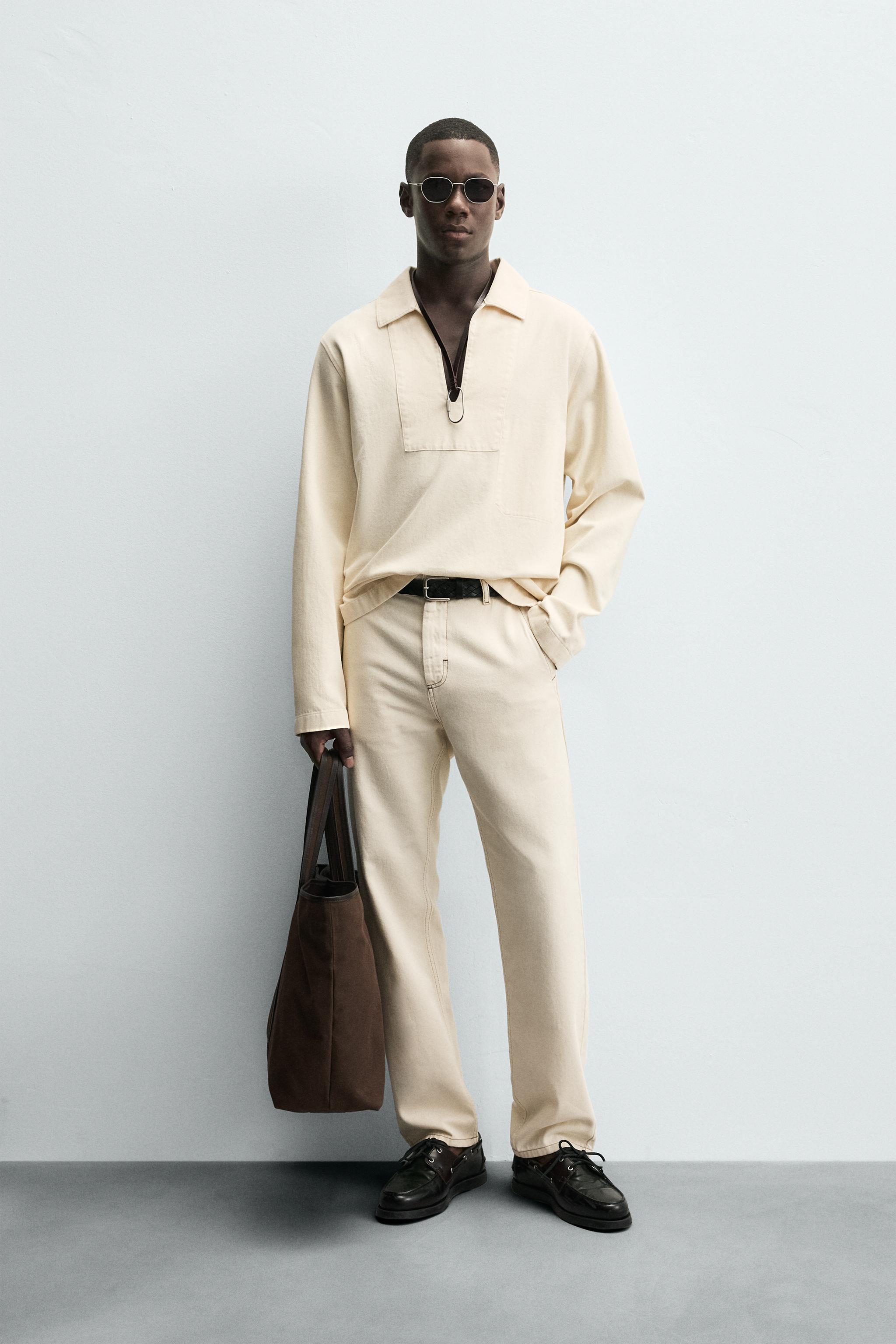 試着のみ　ZARA メンズ　セットアップ　シャツ　パンツ　ジャケット　白 テクスチャーシャツジャケット - ホワイト/ブラック | ZARA