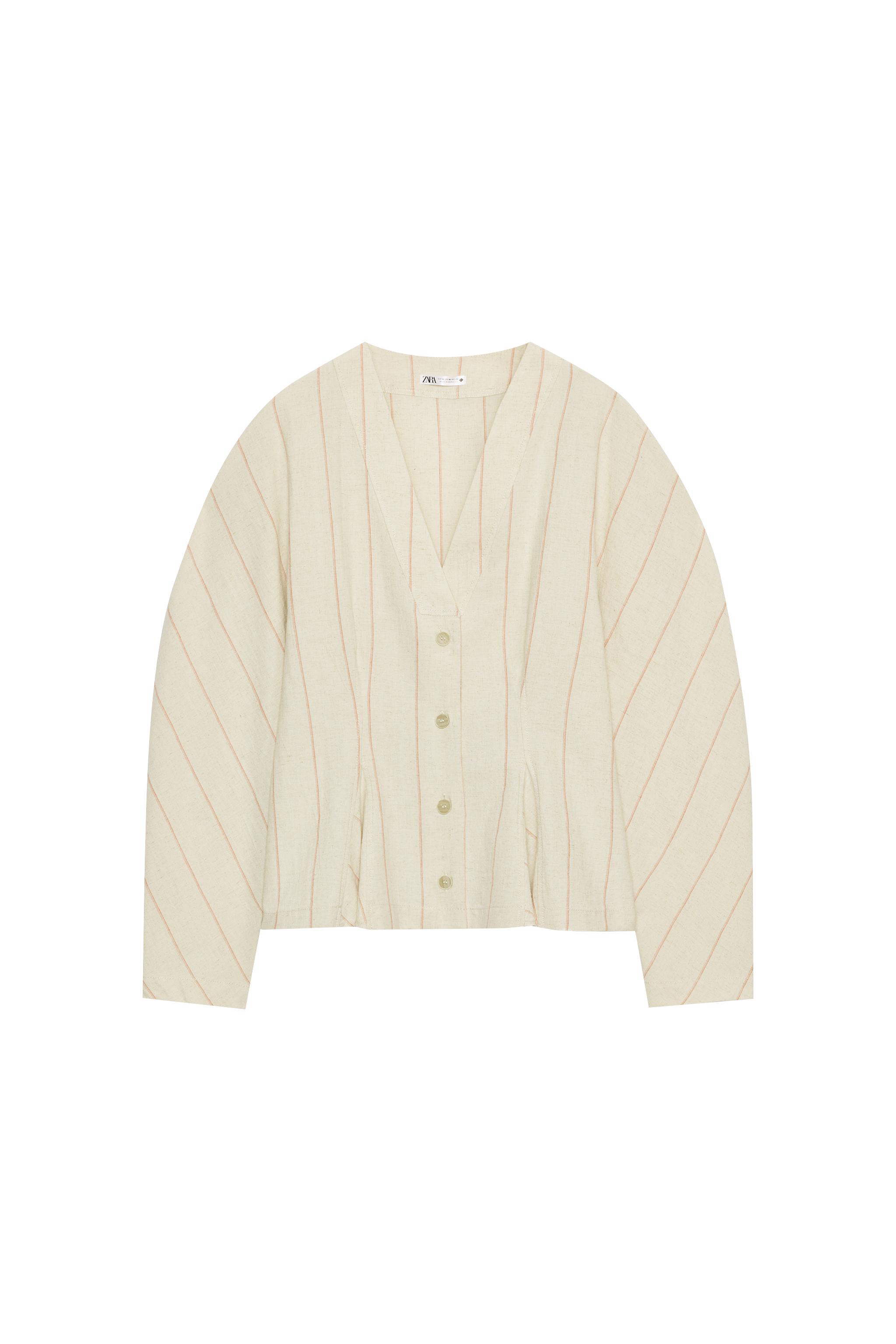 BLUSA ENTALLADA CON LINO RAYAS