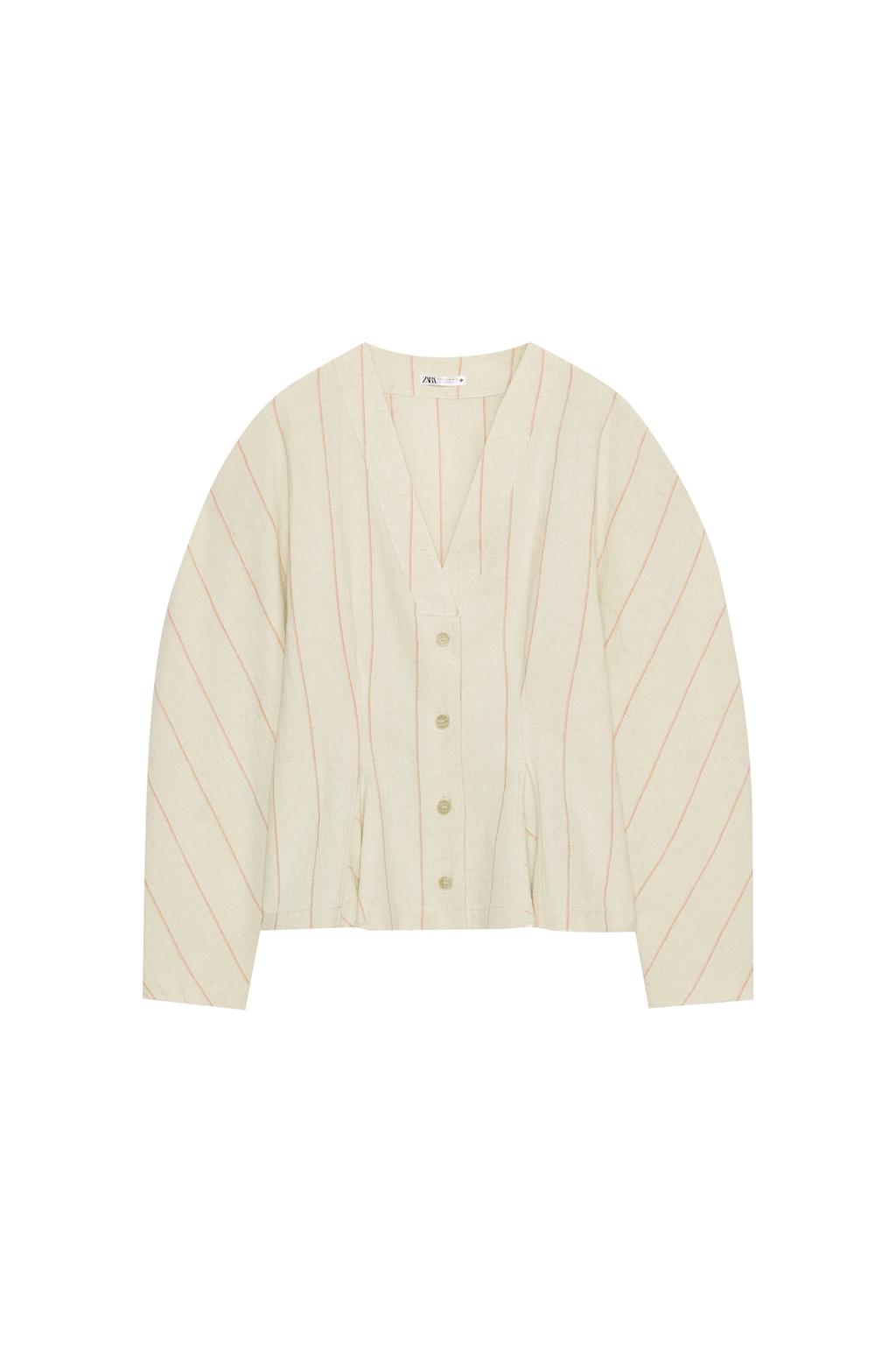 STRIPED FITTED LINEN BLEND BLOUSE