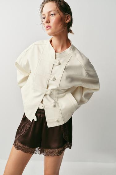 SHORTS COMBINADOS ENCAJE - Marrón de Zara
