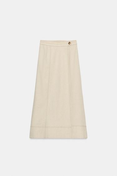 LINEN BLEND WRAP MIDI SKIRT - Light beige by Zara