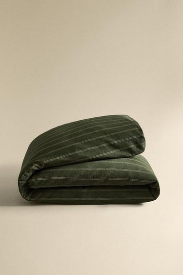 HOUSSE DE COUETTE COTON ET LIN RAYURES NOËL - Vert de Zara - Image 4