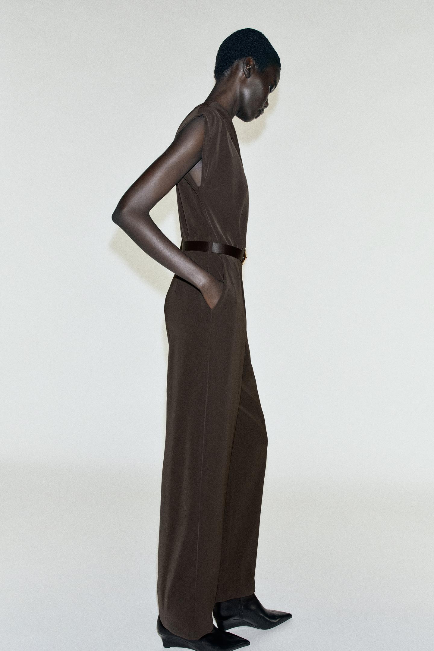 Женский комбинезон Zara Belted Jumpsuit, цвет: Тёмный хаки — фото 5