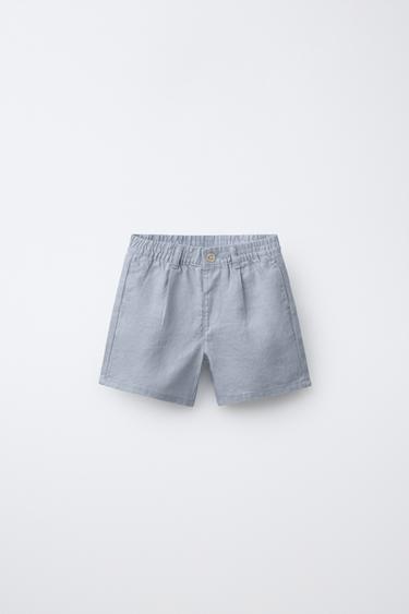 BERMUDAS 100% LIÑO - Azul de Zara