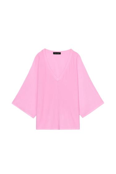 FLIESSENDER STRICKPULLOVER MIT V-AUSSCHNITT - Rosa von Zara