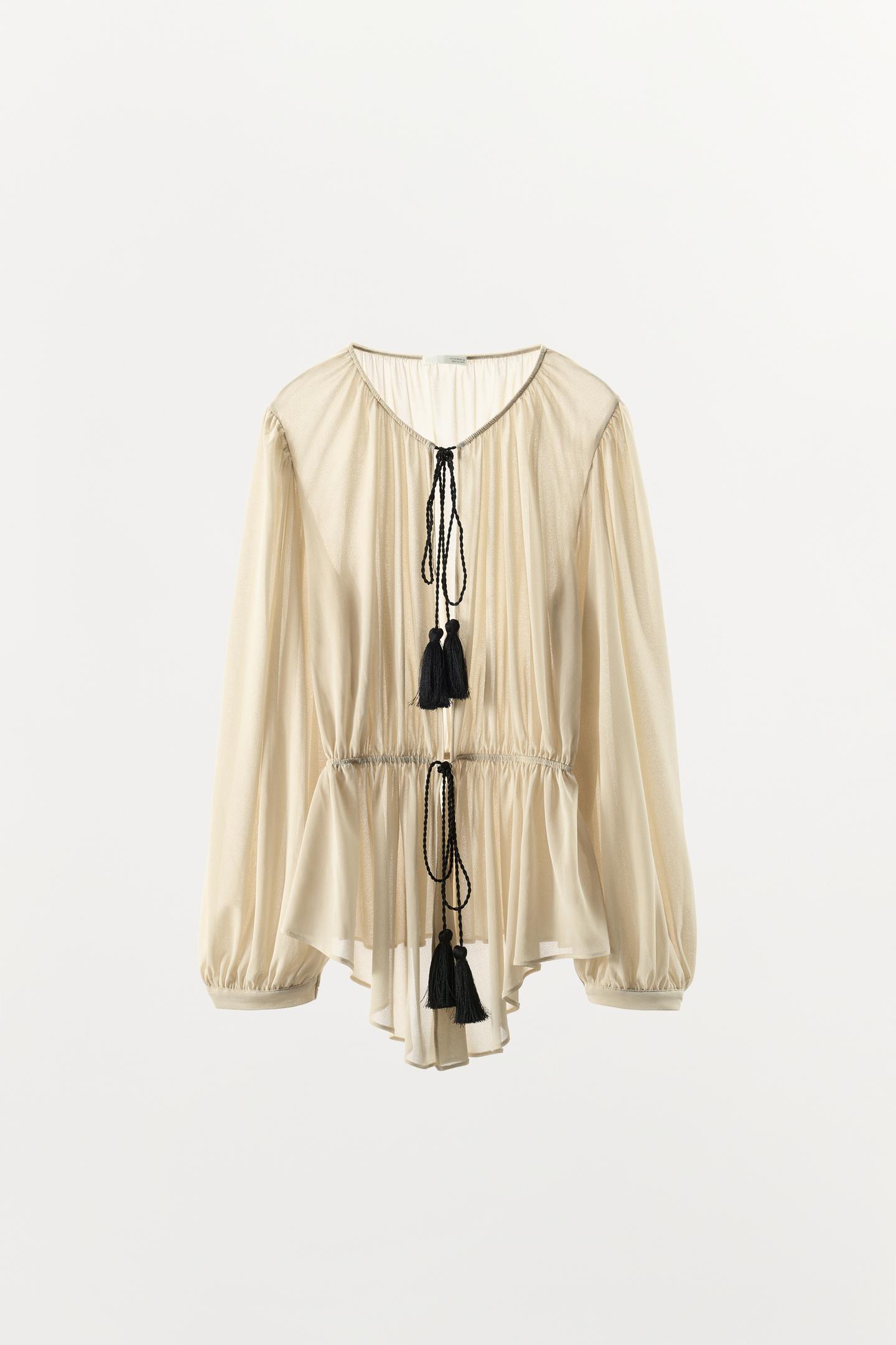 Женская блузка Zara Pom-Pom Romantic Blouse, цвет: Экрю — фото 8