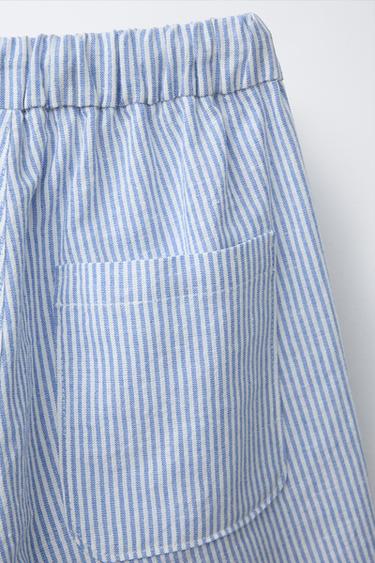 PANTALON BAGGY AVEC COTON ET LIN - Bleu / Blanc de Zara - Image 3