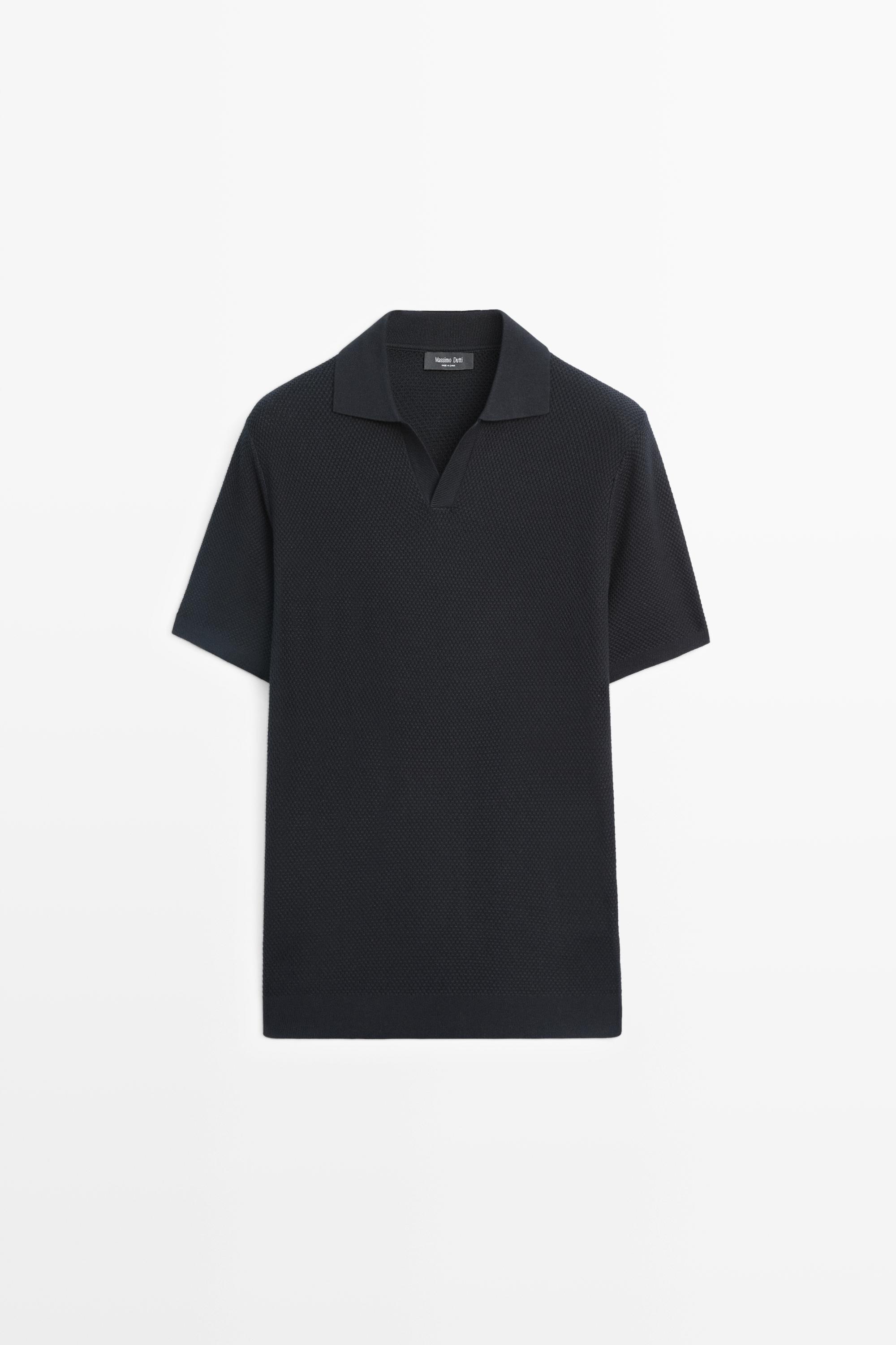 Cotton blend knit V-neck polo shirt