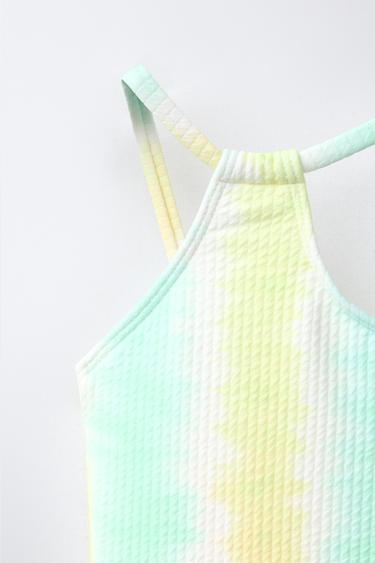 AGES 6-14 STRIPED TIE-DYE SWIMSUIT - Turquoise green by Zara - Image 2