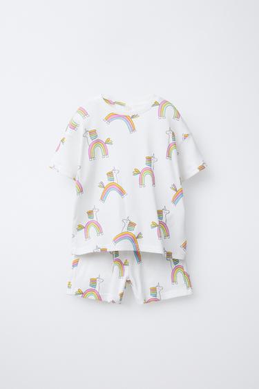 2-6 AÑOS/ PIJAMA UNICORNIOS Y ARCOÍRIS - Blanco de Zara - Imagen 0
