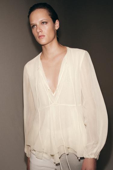 Zara ZW COLLECTION RUFFLED BLOUSE - Ecru