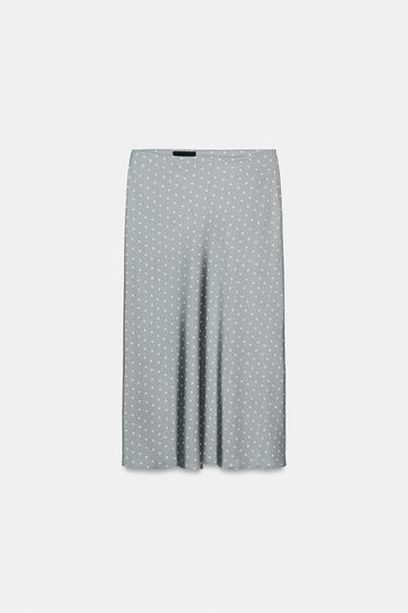 Zara SATIN EFFECT MIDI SKIRT - Blue / White