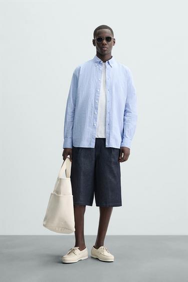 REGULAR FIT CREASED-EFFECT SHIRT - Sky blue by Zara - Image 0