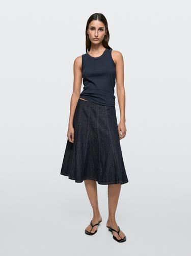 Zara Denim godet midi skirt - Blue - Image 0